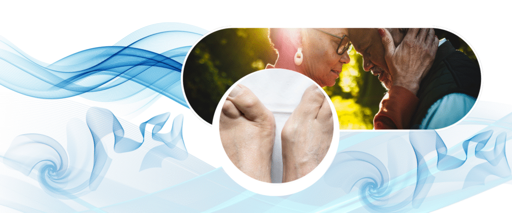 11 Abi eakate jalgadehoolduse päise pilt eaka mehe ja naisega.Eraldi aknas toodud ära probleemsed jalad